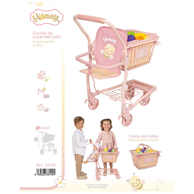 HONEY CARRO COMPRA PORTABEBE CON SET 12 FRUTAS 30x50x62 CM