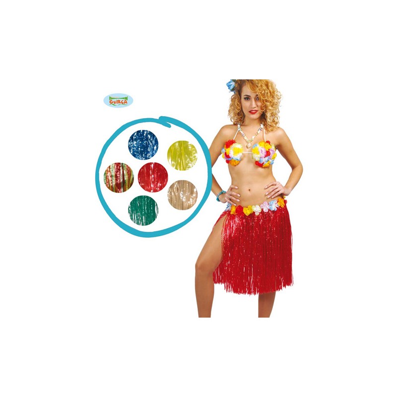 FALDA ADULTO HAWAIANA FLORES 55 CM