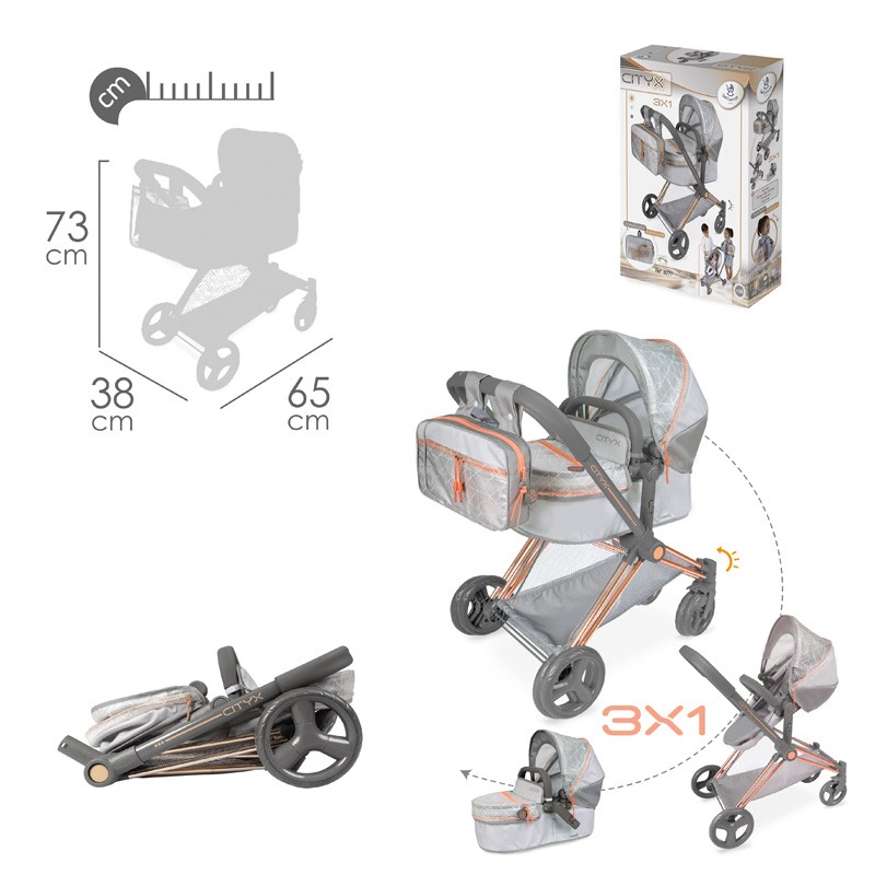 CITYX COCHE DE MUÑECA 3X1 PLEGABLE - PARA MUÑECAS DE HASTA 50 CM.