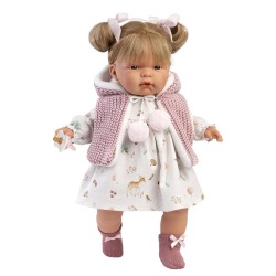 MUÑECA JOELLE LLORONA CHALECO LANA ROSA 38CM