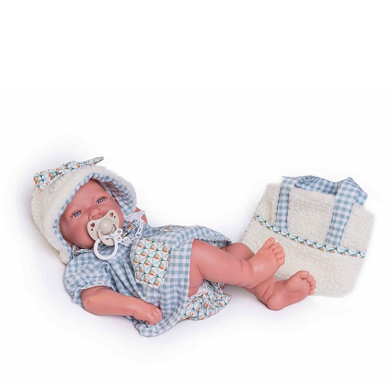 MUÑECA RECIEN NACIDA CON BOLSITO DE BORREGUILLO 42 CM